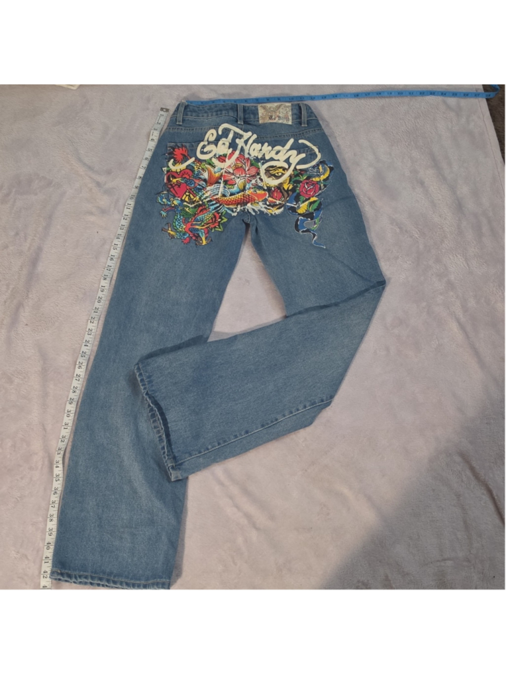 Ed Hardy Faded Blue Medium Wash Denim Wide-Leg Jeans 24